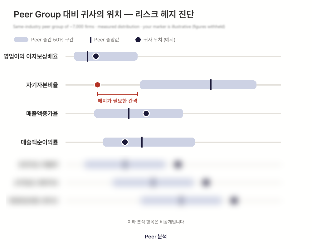 Peer Group 대비 위치 차트 — 비교집단 분포와 귀사 위치 예시